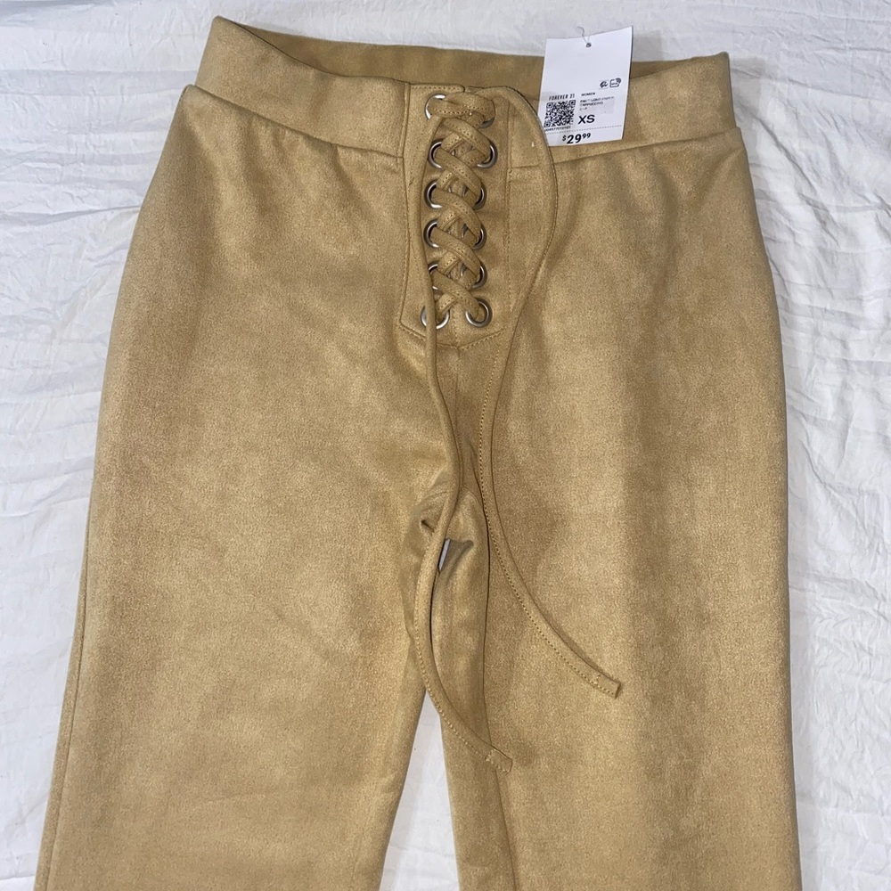 Suede creme camel color flared pants